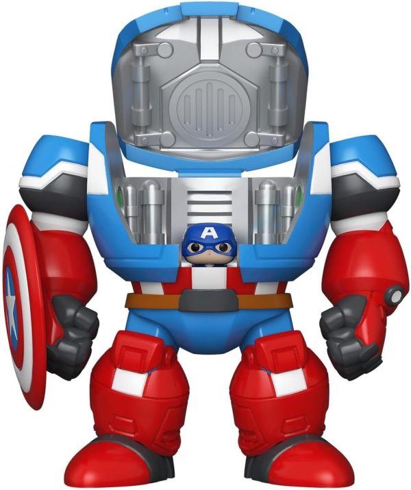 Funo Pop! Bitty Bots: Marvel - Captain America Mech with Captain America - 0.9 Inch and 4.7 Inch (11.9 Cm) - Television Collectable - Gift Idea - Toys for Kids & Adults