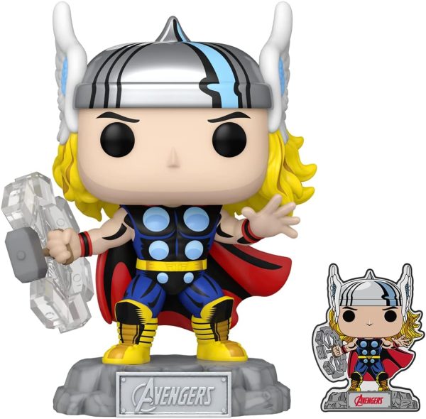 Funko Pop & Enamel Pin: The Avengers: Earth's Mightiest Heroes - 60th Anniversary. Thor with Enamel Pin - Marvel Comics - Amazon Exclusive - Collectable Vinyl Figure - Gift Idea - Superheroes Fans