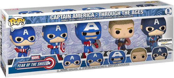 Funko Pop Marvel: Year of The Shield - Captain America Through The Ages 5 Pack - Disney Standard Characters - Amazon Exclusive - Collectable Vinyl Figure - Gift Idea - Official Merchandise