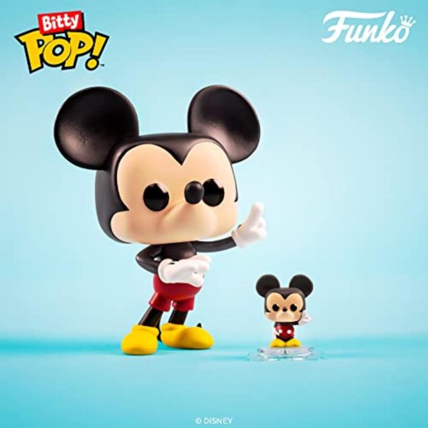 Funko Bitty POP! Disney - Mickey. 4-Pack - Mickey Mouse. Minnie Mouse (Pink Dress). Pluto and A Surprise Mystery Mini Figure - 0.9 Inch (2.2 Cm) Collectable - Stackable Display Shelf Included