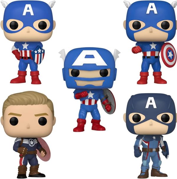 Funko Pop Marvel: Year of The Shield - Captain America Through The Ages 5 Pack - Disney Standard Characters - Amazon Exclusive - Collectable Vinyl Figure - Gift Idea - Official Merchandise