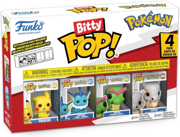 Funko Pop! Bitty: Pokemon - Pikachu. Vaporeon. Caterpie. and Cubone - 0.9 Inch (2.2 Cm) Collectable - Stackable Display Shelf Included - Gift Idea - Party Bags Stocking