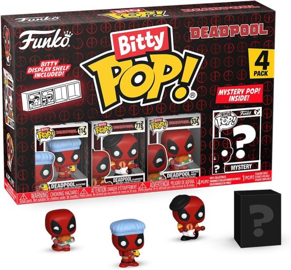 Funko Bitty POP! Deadpool - Bathtime. 4-Pack and A Surprise Mystery Mini Figure - 0.9 Inch (2.2 Cm) Collectable - Stackable Display Shelf Included - Gift Idea - Party Bags Stocking - Cake Topper