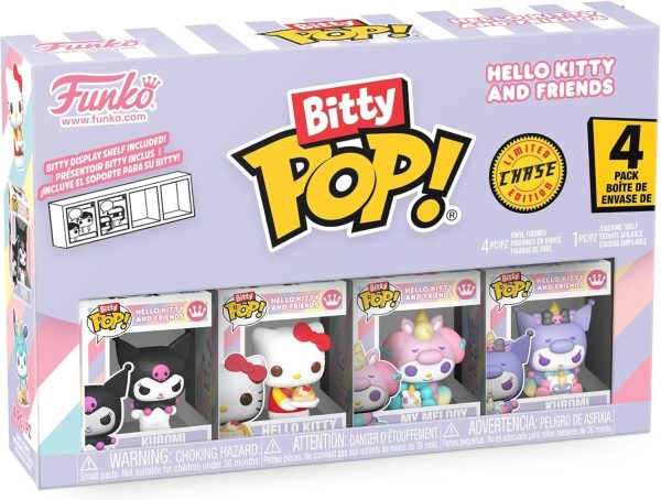 Funko Pop! Bitty: Sanrio - Kuromi. Hello Kitty (Ice Cream). My Melody (Unicorn Party). and Chase Mini Figure - 0.9 Inch (2.2 Cm) - Hello Kitty Collectable - Stackable Display Shelf Included