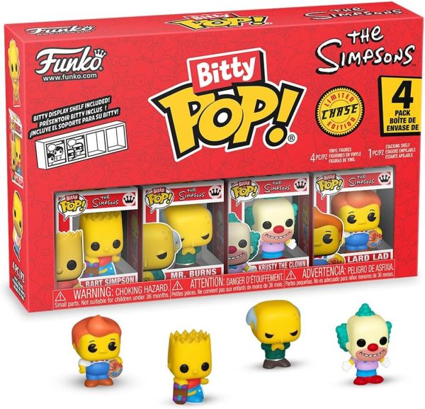 Funko Pop! Bitty: Simpsons - Bart Simpson. Mr. Burns. Krusty The Clown. and Mystery Chase Figure - 0.9 Inch (2.2 Cm) - The Simpsons Collectable - Stackable Display Shelf Included