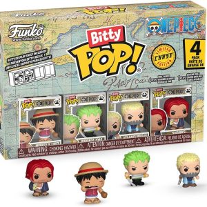 Funko Bitty Pop! One Piece - Monkey D. Luffy. Roronoa Zoro. Axe Hand Morgan. and A Surprise Mystery Mini Figure - 0.9 Inch (2.2 Cm) Collectable - Stackable Display Shelf Included - Party Bags