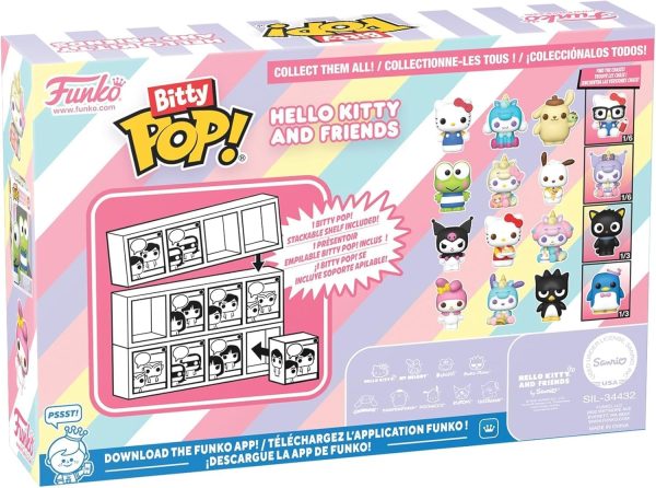 Funko Pop! Bitty: Sanrio - Kuromi. Hello Kitty (Ice Cream). My Melody (Unicorn Party). and Chase Mini Figure - 0.9 Inch (2.2 Cm) - Hello Kitty Collectable - Stackable Display Shelf Included