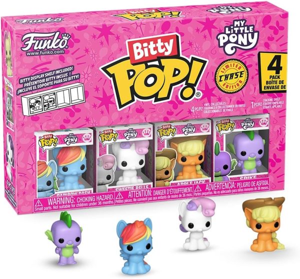 Funko Pop! Bitty: My Little Pony - Rainbow Dash. Sweetie Belle. Applejack. and Spike - 0.9 Inch (2.2 Cm) - Cartoon Collectable - Gift Idea - Stackable Display Shelf Included