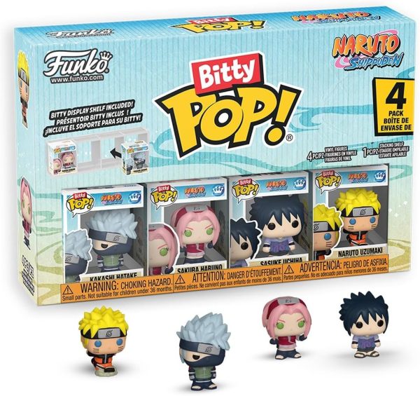 Funko Pop! Bitty: Naruto Shippuden - Kakashi. Sakura. Sasuke. and Chase Mini Figure - 0.9 Inch (2.2 Cm) - Anime Collectable - Gift Idea - Stackable Display Shelf Included