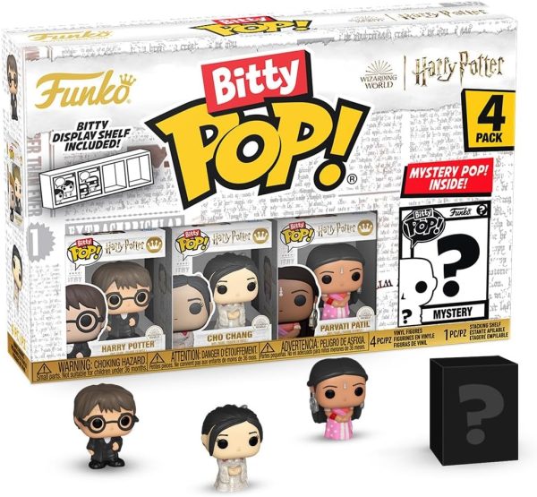Funko Bitty POP! Harry Potter Goblet of Fire. 4-Pack - Harry. Cho. Parvati. and a Surprise Mystery Mini Figure - 0.9 Inch (2.2 Cm) - Harry Potter Collectable - Stackable Display Shelf Included