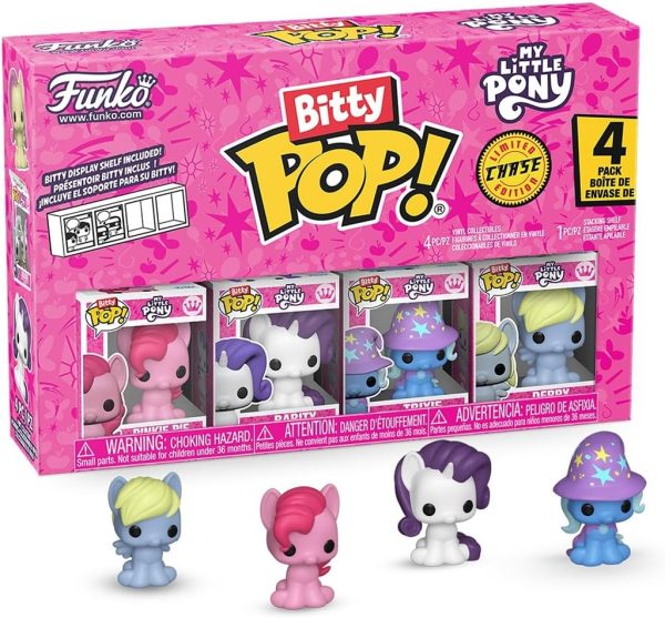 Funko Pop! Bitty: My Little Pony - Pinkie Pie. Rarity. Trixie. and Derpy - 0.9 Inch (2.2 Cm) - Cartoon Collectable - Gift Idea - Stackable Display Shelf Included