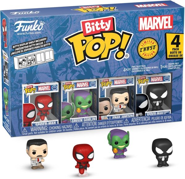 Funko Pop! Bitty: Spider-Man - Spider-Man. Green Goblin. J Jonah Jameson. and Mystery Chase Figure - 0.9 Inch (2.2 Cm) - Marvel Comics Collectable - Stackable Display Shelf Included - Gift Idea